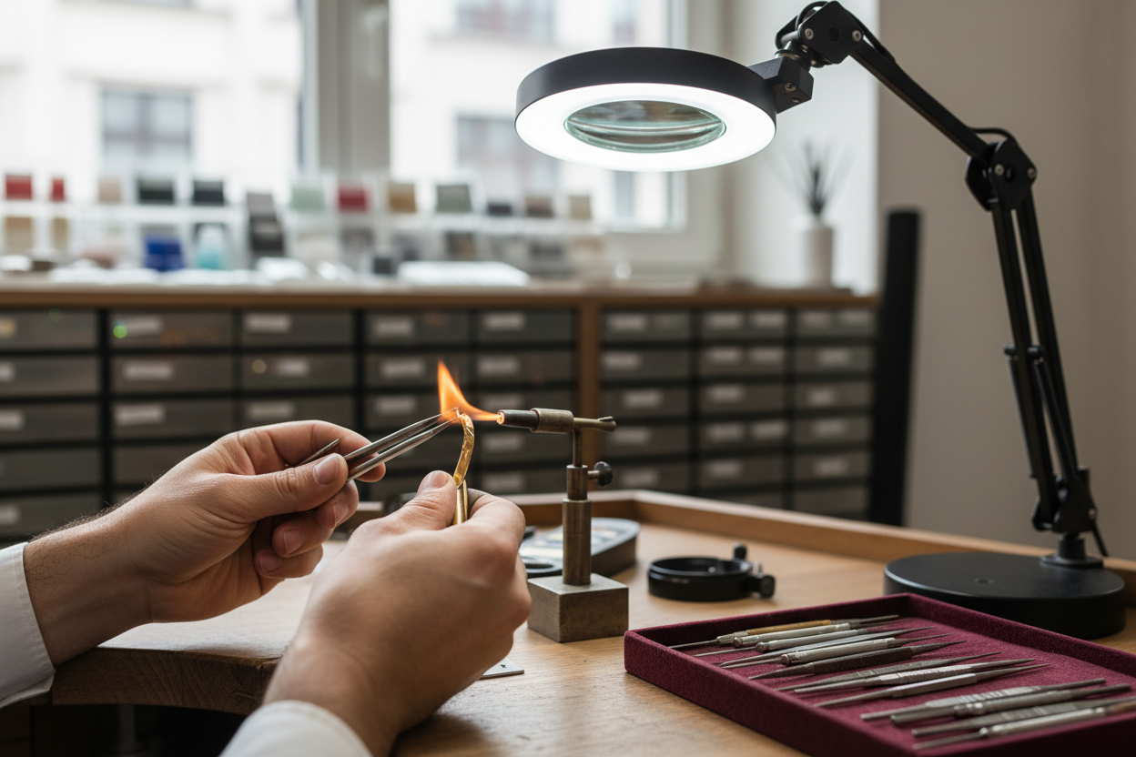 an image of repairing a broken bangle in a setting room. 
